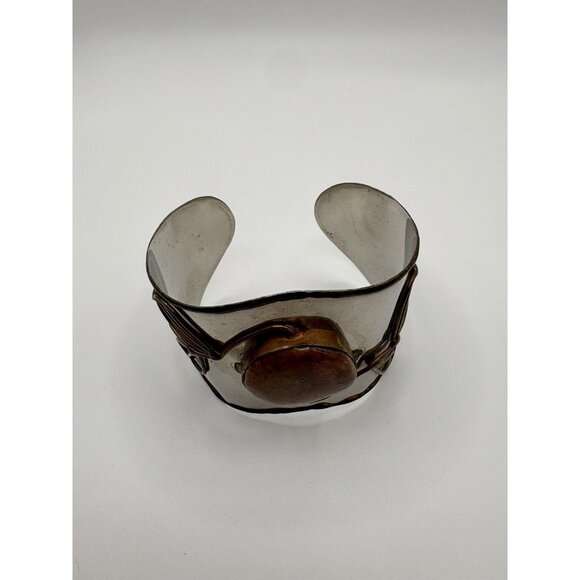 Silver Tone Modernist Large Chunky Cuff Bracelet Jasper Stone Handmade? - Picture 4 of 4